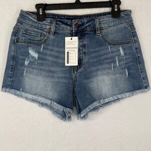 Sheshow Distressed Denim Shorts Womens 31 Blue New Frayed Hem Cut Off Mid Rise